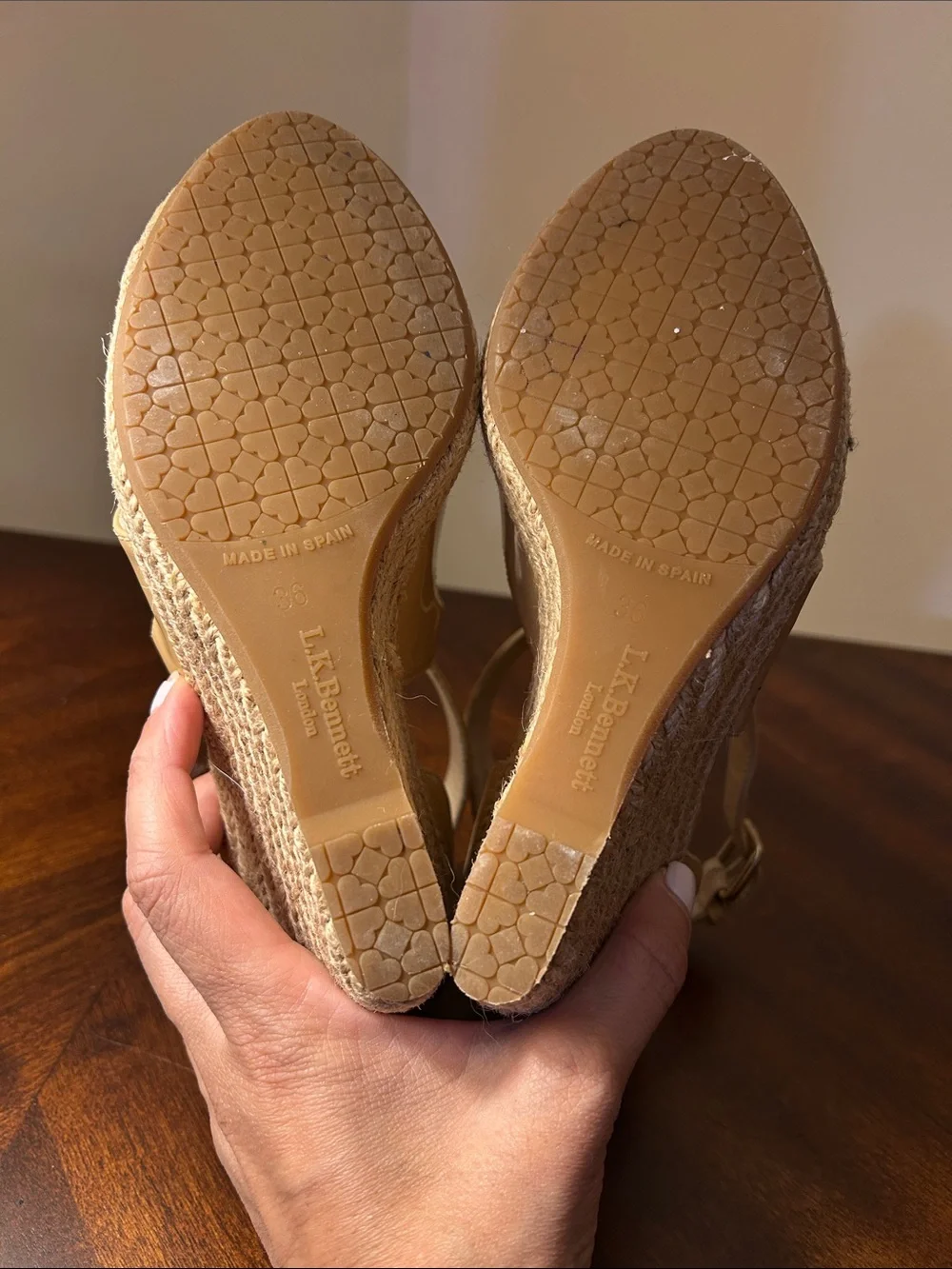 L. K. Bennett Patent Nude Braided Wedge Heels